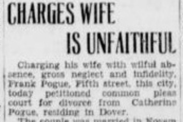 New Philadelphia, Ohio newspaper article on the marital troubles between Frank Pogue and his first wife, October 1928. (Source: newspaperarchive.com)
