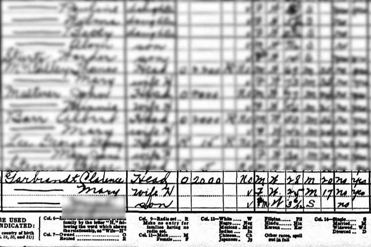 The Garabrandt family recorded on the 1930 census for Dennison, Ohio. (Source: familysearch.org)