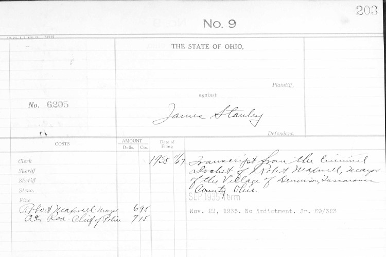 James Stanley's Tuscarawas County Criminal Court Record, November 1935. (Source: familysearch.org)