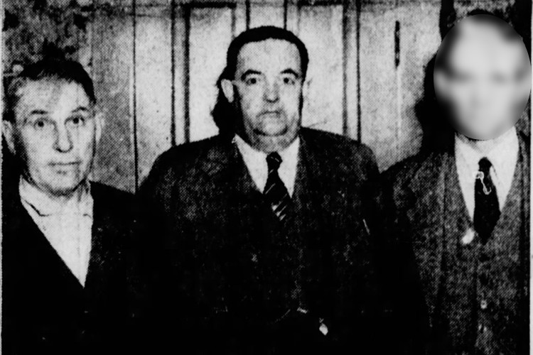 Roy Kail (left) pictured with Sheriff Wayne Host (center) and the Kails' farm hand (right), May 1940. (Source: newspapers.com)