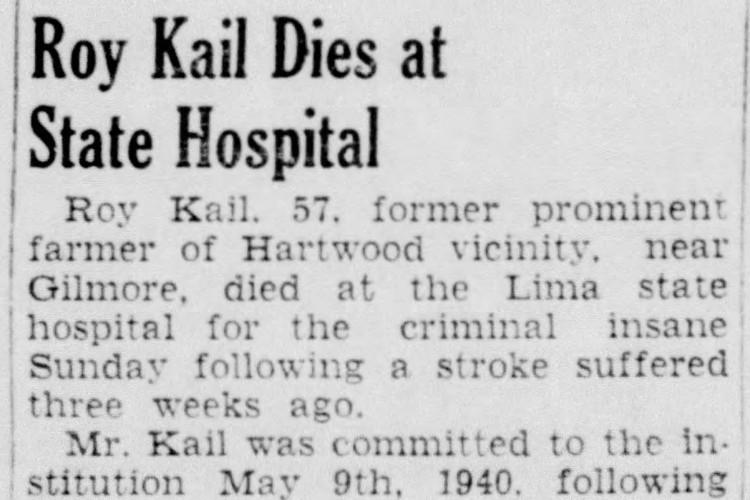 New Philadelphia, Ohio newspaper story reporting on Roy Kail's death, November 1943. (Source: newspapers.com)