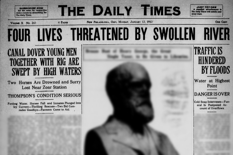 New Philadelphia, Ohio newspaper headlines the day after the accident, January 1913. (Source: newspapers.com)
