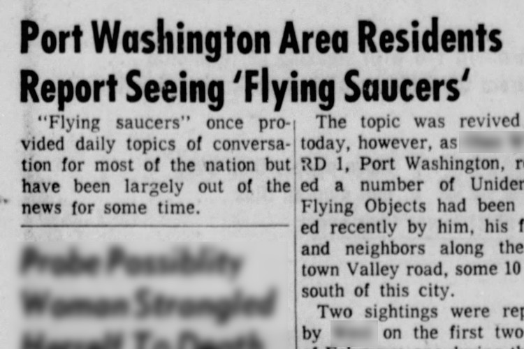 Newspaper article on the lights seen along the Oldtown Valley Road, April 1964. (Source: newspapers.com)