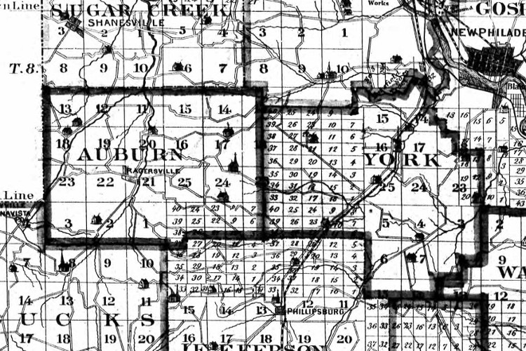 Auburn and York Townships, Tuscarawas County, Ohio from the 1875 Atlas of Tuscarawas County. (Source: ancestry.com)