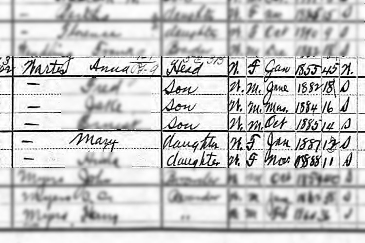 The Warther family recorded on the 1900 census for Dover, Ohio. (Source: familysearch.org)
