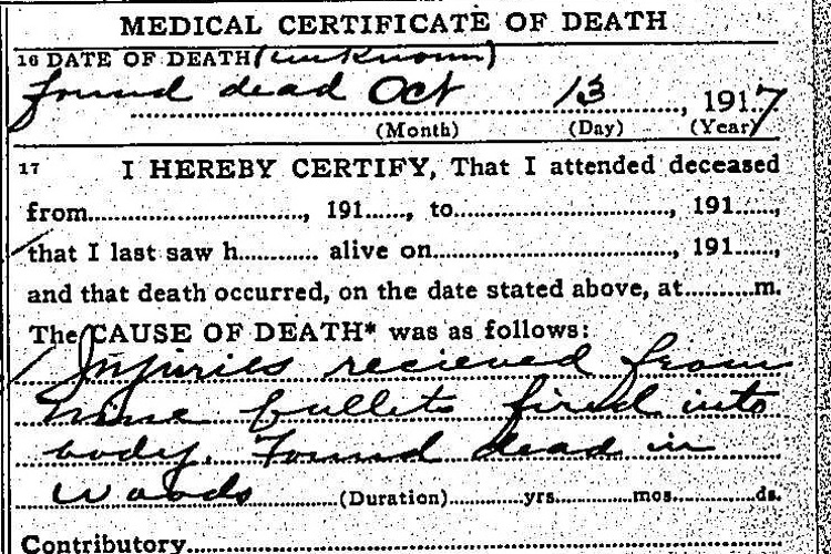 Detail from Salvatore "Sam" Favazzo's death certificate, October 1917. (Source: familysearch.org)