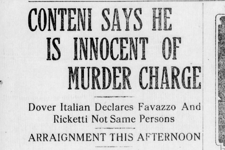 New Philadelphia, Ohio newspaper article about the arrest of Casper Contini for the murder of Salvatore Favazzo, November 1917. (Source: newspapers.com)