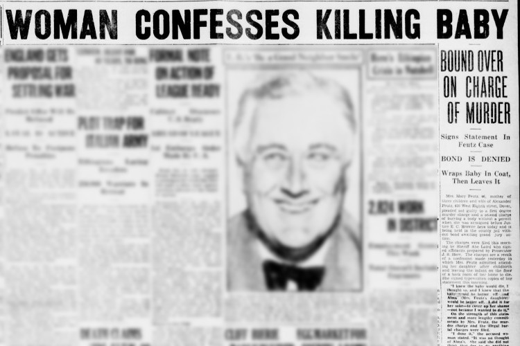 New Philadelphia, Ohio newspaper headline and story on the Mary Feutz case, October 1935. (Source: newspaperarchive.com)