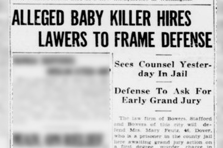 New Philadelphia, Ohio newspaper headline and story on Mary Feutz's planned defense, October 1935. (Source: newspaperarchive.com)