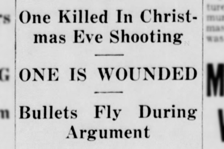 Newspaper headline reporting Frank Burns' murder on Christmas Eve, December 1943. (Source: newspapers.com)