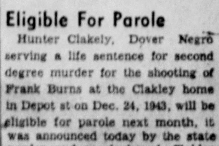 Newspaper article reporting Hunter Clakley's eligibility for parole, May 1954. (Source: newspapers.com)