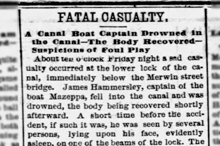 Detail from a Cleveland, Ohio newspaper article on the death of James Hammersley, June 1869. (Source: newspaperarchive.com)