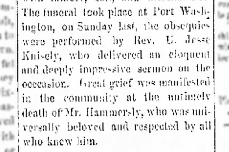 New Philadelphia, Ohio newspaper reference to James Hammersley's funeral, July 1869. (Source: newspaperarchive.com)