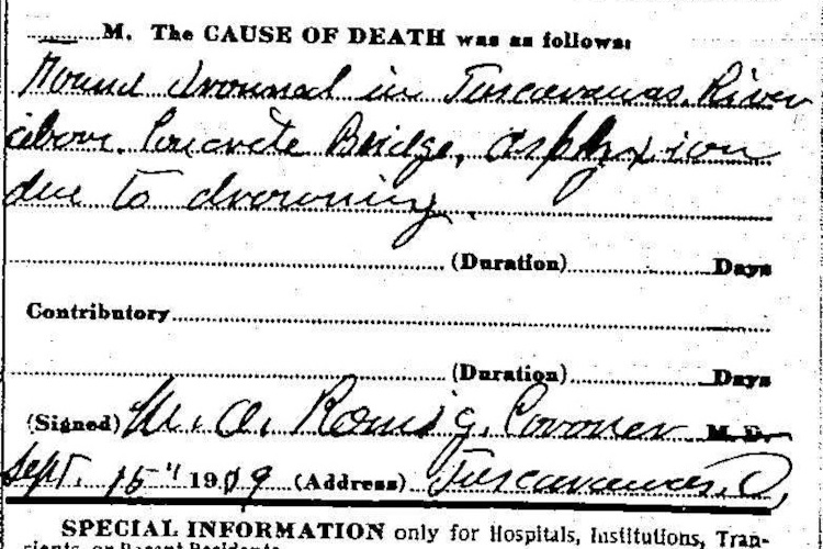 Detail from Florence Weber's death certificate, September 1909. (Source: familysearch.org)