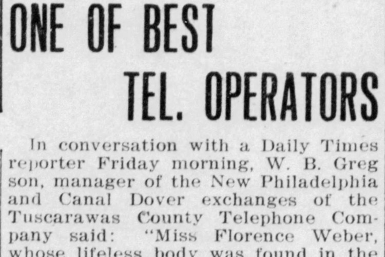 New Philadelphia, Ohio newspaper article about Florence Weber, September 1909. (Source: newspapers.com)
