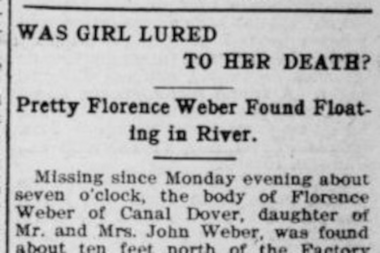 New Philadelphia, Ohio newspaper article on theories about Florence Weber's death, September 1909. (Source: newspaperarchive.com)