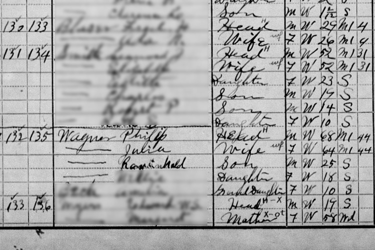 The Wagner family recorded on the 1910 census for Dover, Ohio. (Source: familysearch.org)