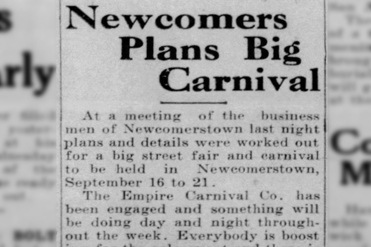 Coshocton, Ohio newspaper story on the carnival held in Newcomerstown in September 1912. (Source: newspapers.com)