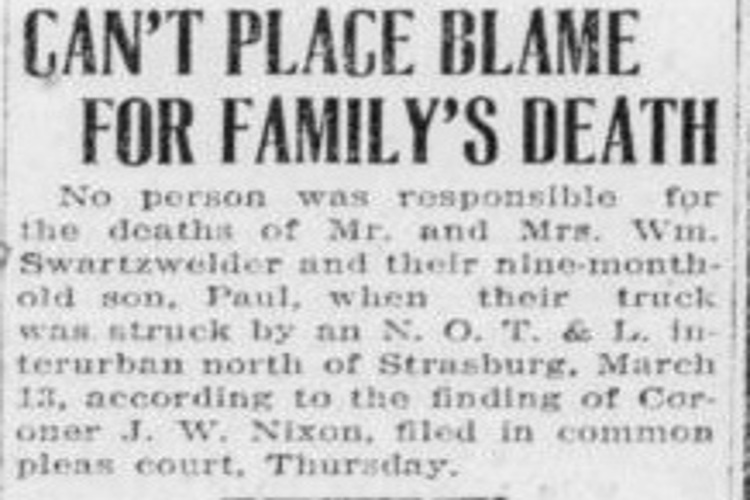 New Philadelphia, Ohio newspaper story on the conclusion of the investigation into the deaths of the Swartzwelder family, March 1923. (Source: newspaperarchive.com)