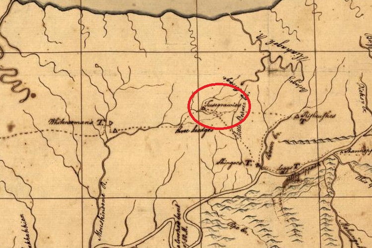 Tuscarawas noted on an early 1750s map. (Source: loc.gov)