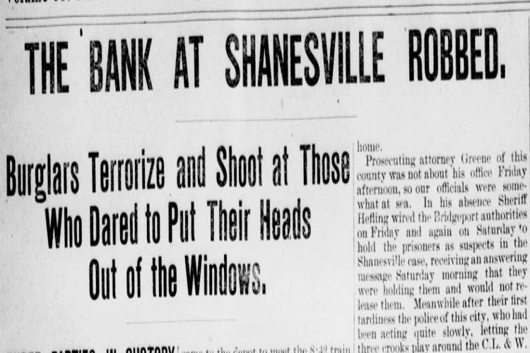 New Philadelphia, Ohio newspaper headline the day after the Shanesville bank robbery, December 1900. (Source: newspaperarchive.com)