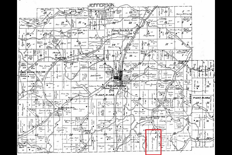 The location of the Krebs family farm on the 1908 Atlas of Tuscarawas County. (Source: ancestry.com)