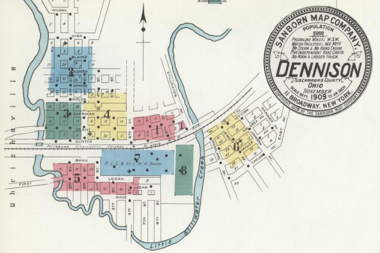 Sanborn Fire Insurance Map of Dennison, Ohio, 1909. (Source: loc.gov)