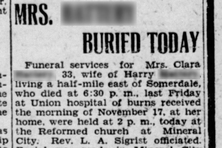New Philadelphia, Ohio newspaper article detailing the burial of Clara Shroyer, December 1930. (Source: newspapers.com)