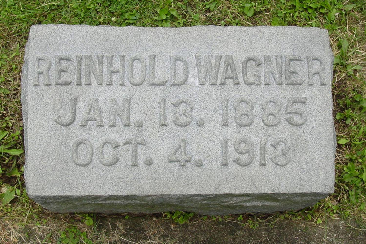 Reinhold Wagner's headstone in Maple Grove Cemetery, Dover, Ohio, 2011. (Source: findagrave.com)