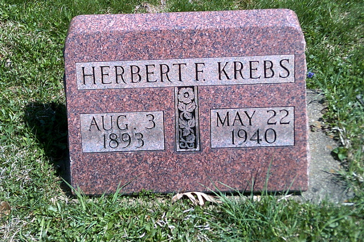 Herbert Krebs's headstone in Stone Creek Cemetery in Stone Creek, Ohio, 2017. (Source: findagrave.com)