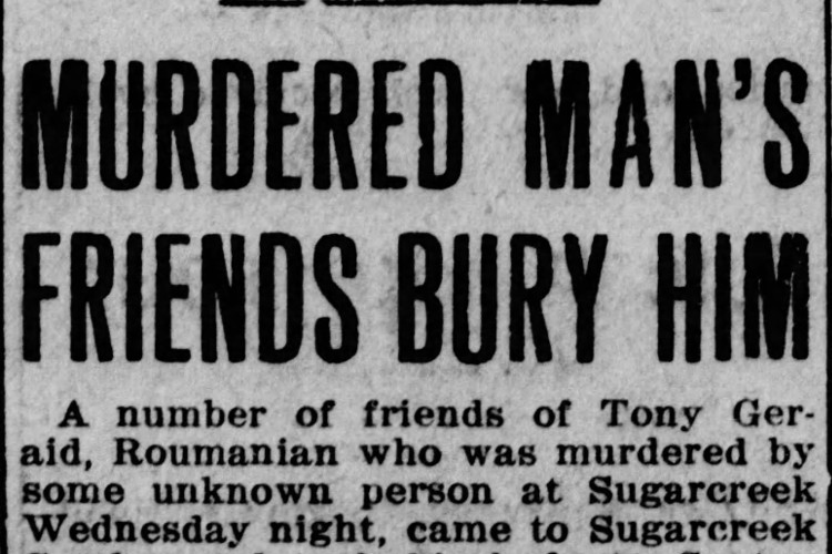 New Philadelphia, Ohio newspaper headline for article on the burial of Tony Gerriod, October 1911. (Source: newspapers.com)