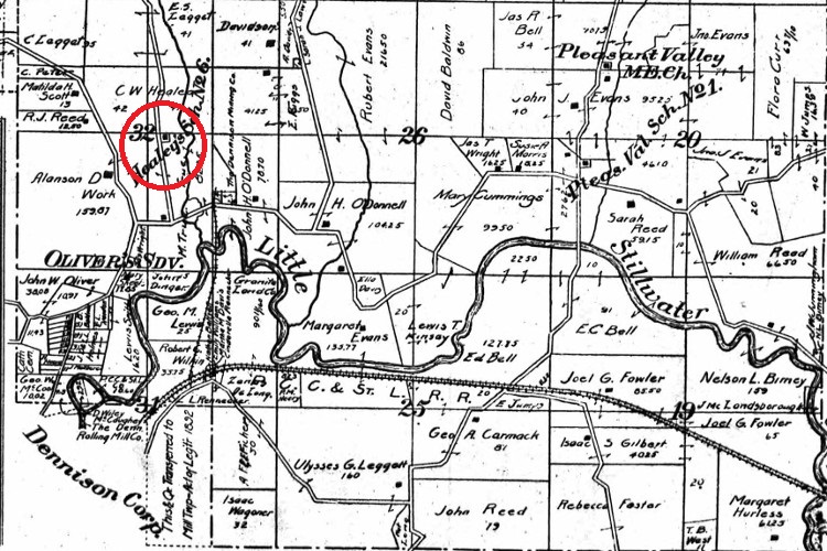 Map showing the general location of the murder of Antonio De Simone near the Healey's School House in Union Township, 1908. (Source: ancestry.com)