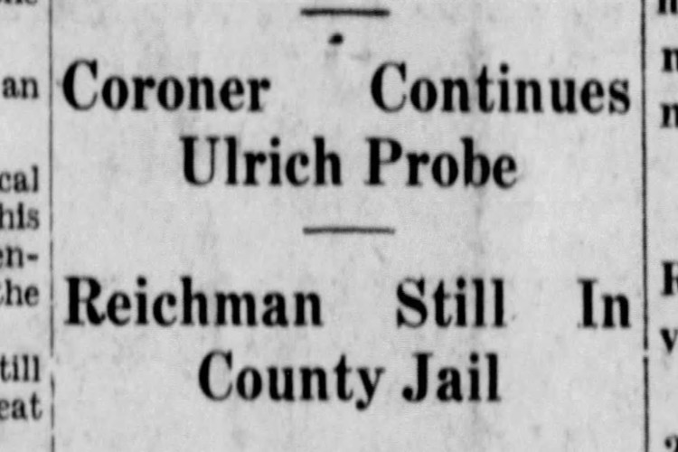 New Philadelphia, Ohio newspaper headline on the death of Edwin Ulrich, January 1931. (Source: newspapers.com)