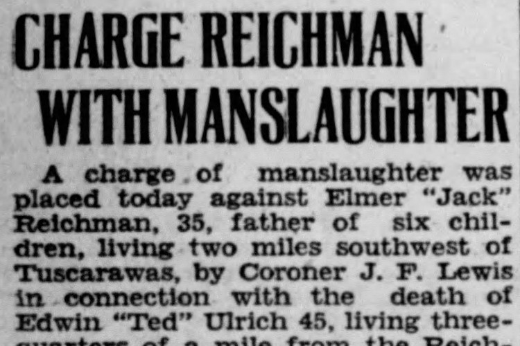 New Philadelphia, Ohio newspaper headline on the initial charging of Elmer Reichman, January 1931. (Source: newspapers.com)