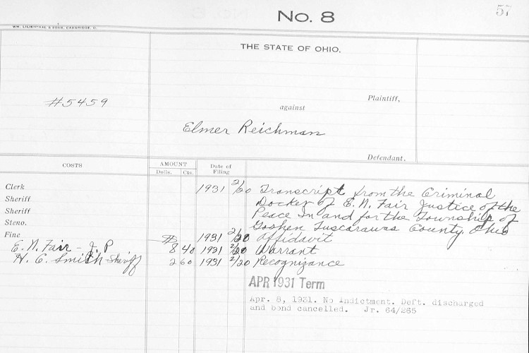 Detail from the criminal court record of Elmer Reichman, 1931. (Source: familysearch.org)