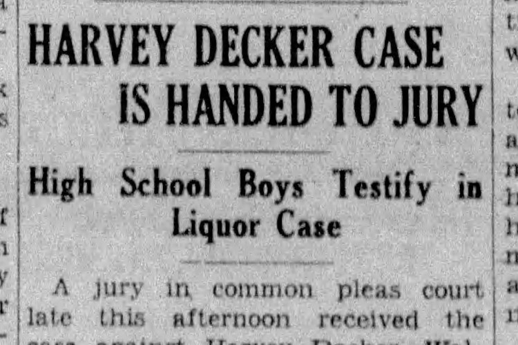 Coshocton, Ohio newspaper report on one of several alcohol related cases brought against Harvey Decker in the 1930s, February 1934. (Source: newspapers.com)