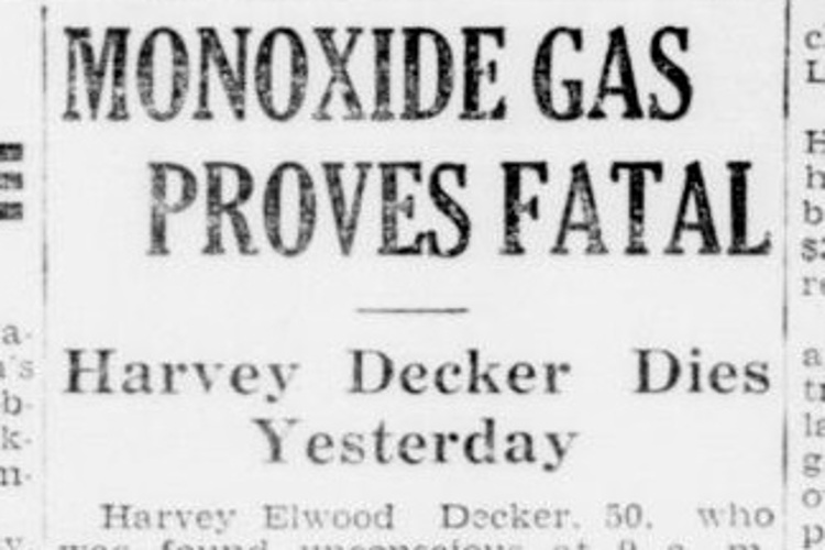 Harvey Decker's death reported in the New Philadelphia, Ohio newspaper, June 1938. (Source: newspaperarchive.com)