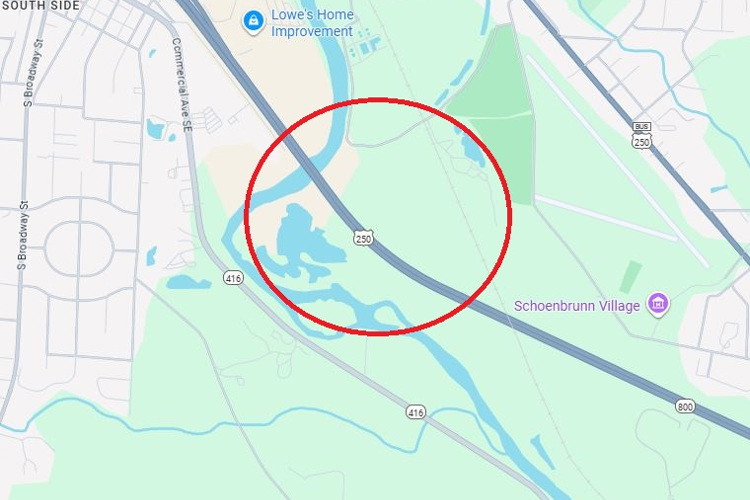 The Read farms location on a modern road map of the area, 2025. (Source: google.com)