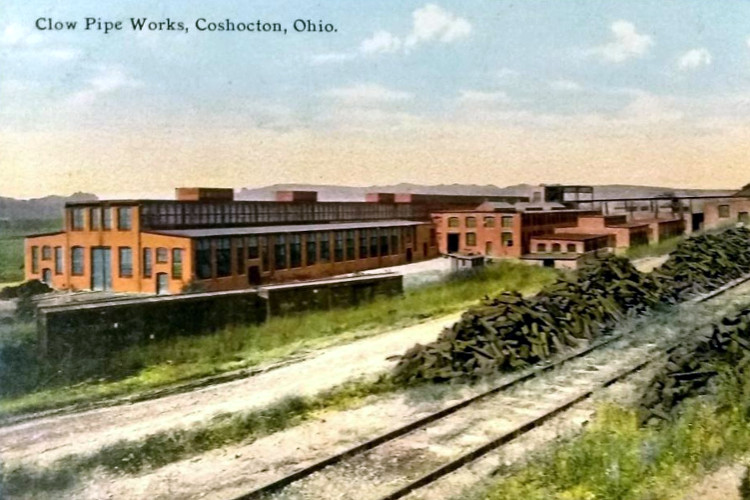 The Clow Pipe Works in Coshocton where Harvey Decker worked as a patternmaker, c. 1920. (Source: eBay.com)