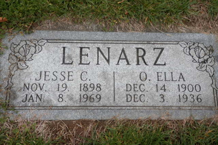 The Lenarz headstone in Dover Burial Park, Dover, Ohio, 2012. (Source: findagrave.com)
