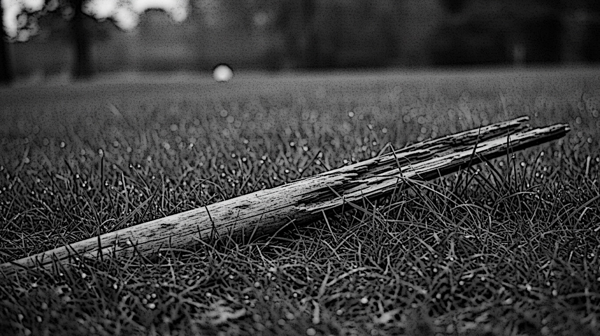 AI generated image of a broken club lying in the grass, 2025. (Source: ImageFX)