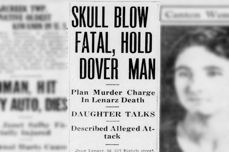 New Philadelphia, Ohio newspaper headline reporting the arrest of Jesse Lenarz, December 1936. (Source: newspapers.com)