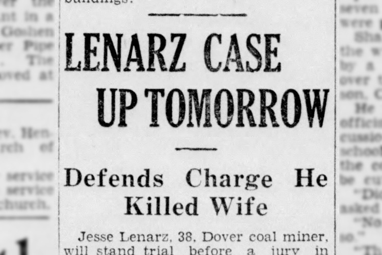 New Philadelphia, Ohio newspaper headline reporting the trial of Jesse Lenarz, March 1936. (Source: newspapers.com)