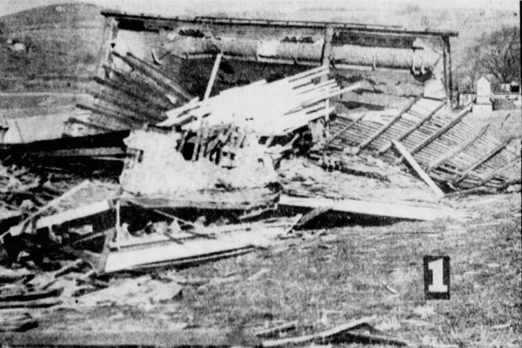 Remains of the Pleasant Valley Church, three miles east of Tappan, April 1940. (Source: newspapers.com)