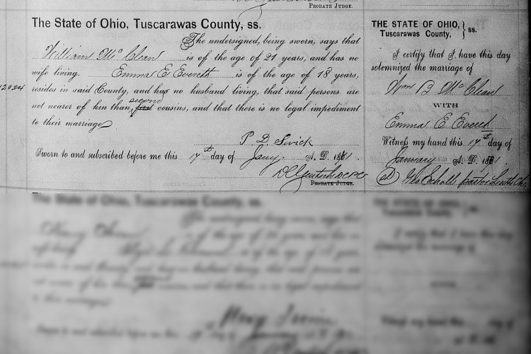 William McLean's marriage to Emma Everett, January 1871. (Source: familysearch.org)