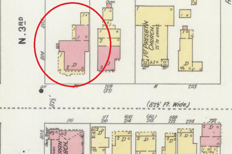 The McLean house as it appeared on the 1896 Sanborn Fire Insurance Map for New Philadelphia, Ohio. (Source: loc.gov)