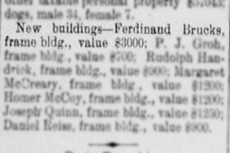 New Philadelphia, Ohio newspaper article possibly reporting on the recent construction of the Bruck home, May 1904. (Source: newspaperarchive.com)