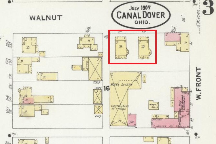 1907 Sanborn Insurance Map showing Bruck home and the neighboring home. (Source: loc.gov)