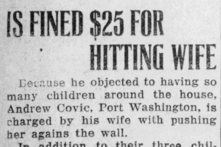 New Philadelphia, Ohio newspaper article on Andrew Covic's fine for hitting Mary Covic, June 1922. (Source: newspapers.com)