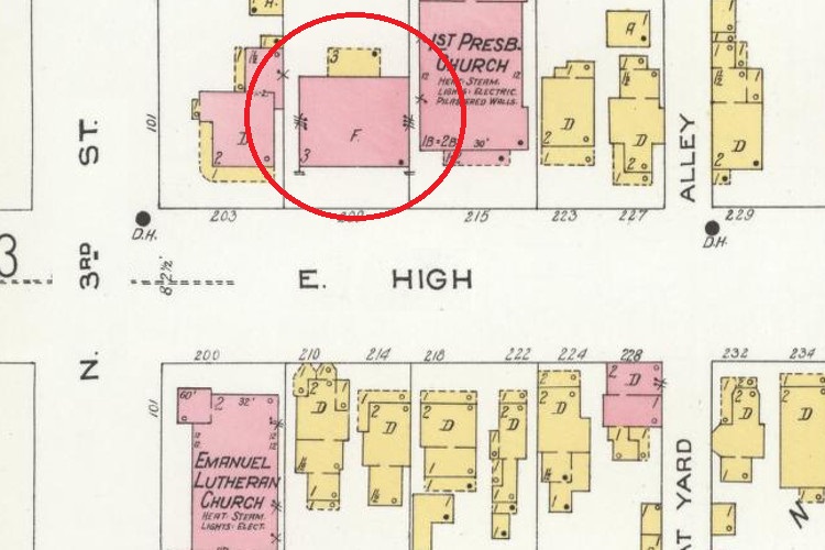 The McGregor Apartment Building depicted on the 1926 Sanborn Fire Insurance Map of New Philadelphia, Ohio. (Source: loc.gov)